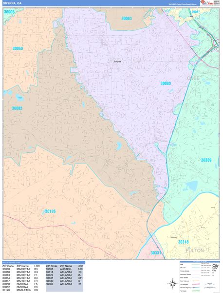 Smyrna Georgia Wall Map Color Cast Style By Marketmaps Mapsales