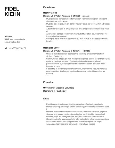 Victim Advocate Resume Samples | Velvet Jobs