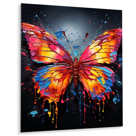 Designart "Peach Amber Illuminated Moth Surge" Animals Butterfly Metal