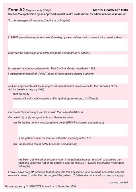 Form A Section Application By An Approved Mental Health