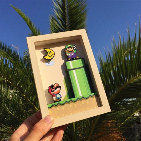 Super Mario D Shadowbox With Luigi Nintendo Decor Pixel Art Etsy