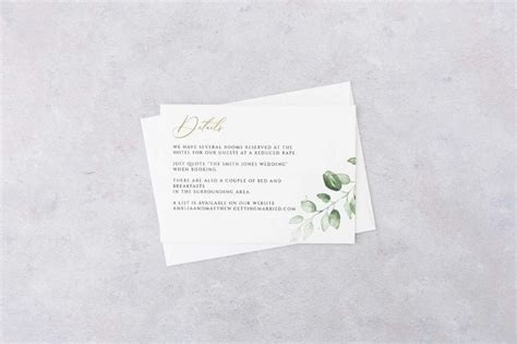 Greenery Wedding Invitation Details Card Template Wedding Invite