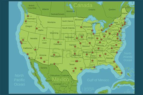 United States Major Cities Map Classroom Reference Travel US Map with ...