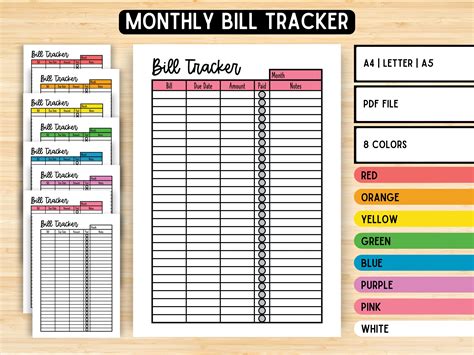 Monthly Bill Tracker Printable Bill Payment Tracker Bill Pay Checklist Organizer Budget