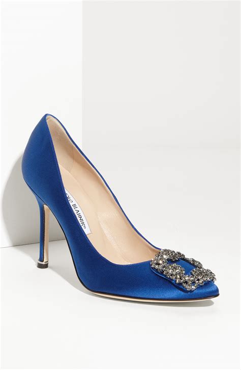 Manolo Blahnik Hangisi Jeweled Pump In Blue Blue Satin Lyst