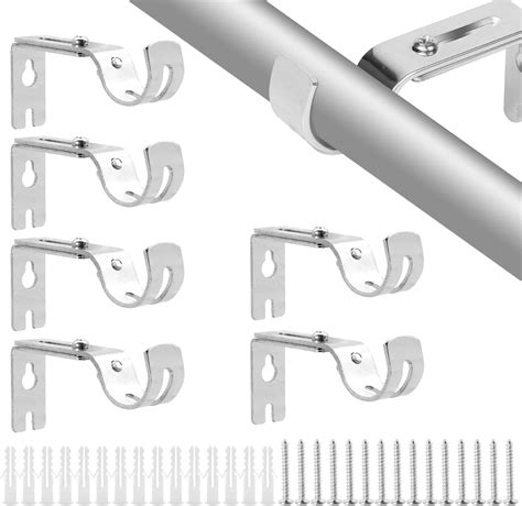 6 Pack Adjustable Silver Curtain Rod Brackets Heavy Duty Poles Holders