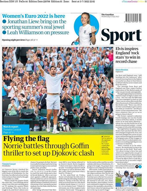 Capa Jornal Guardian Sport 6 Julho 2022 Capasjornaispt