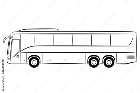 A hand drawn line of a passenger bus. Outline coach bus, side view. Modern travel bus flat ...