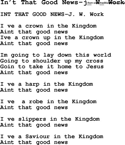 Negro Spiritual Slave Song Lyrics For In T That Good News J W Work