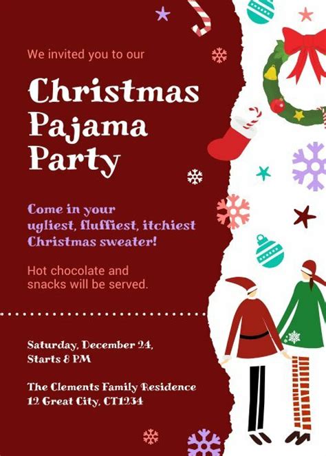 Christmas Pajama Party Invitation Free Cards Template Piktochart