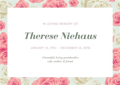 Free Printable Customizable Obituary Card Templates Canva