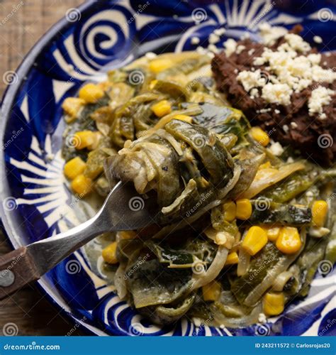 Poblano Pepper Rajas With Cream Sauce Mexican Food Stock Photo Image