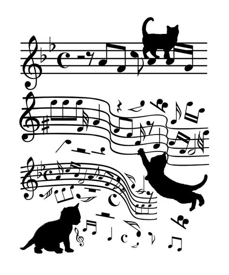 Cat Music Notes Clef Cats Lover Digital Art by Evgenia Halbach