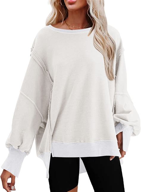 Dokotoo Oversized Sweatshirt For Women Crewneck Slits Cuffs Long Sleeve