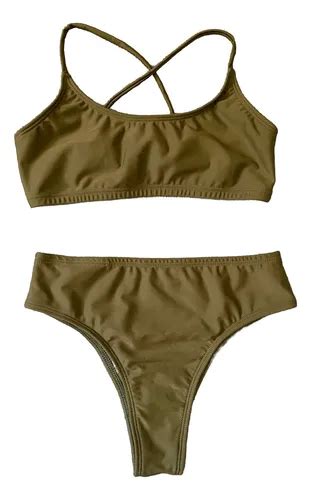 Bikini Top Y Bombacha Tiro Alto Verde Musgo Envío gratis