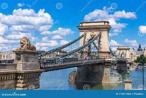 Chain Bridge Over The Danube In Budapest Hungary Editorial Stock Image