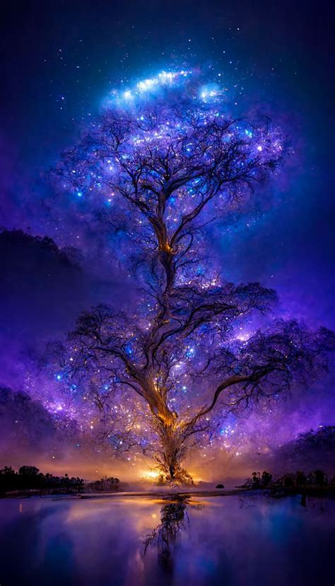 Tree Of Life Glowing Star Like At Night Canvas Print For Sale By Sub