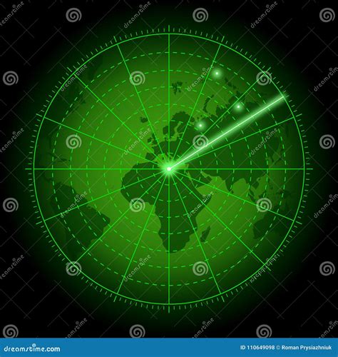 Schermo Radar Verde Con La Mappa Di Mondo Fondo Del Sistema Di Ricerca