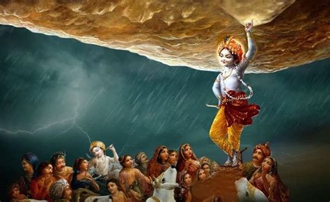 Samriddhi Lord Krishna Lifting Govardhan Parvat Mountain With Little