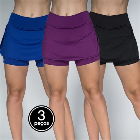 Kit Short Saia Suplex Feminino Liso Academia Fitness Treino Tapa