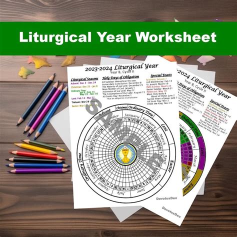 Printable 2024 Liturgical Calendar Downloadable Catholic Worksheet Etsy