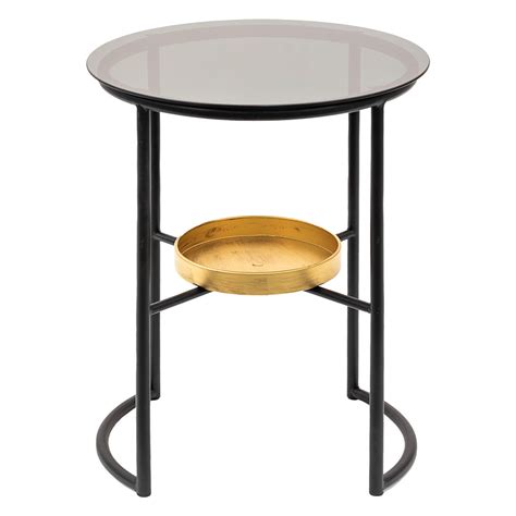 Clayre Eef Bijzettafel Ø 43 55 cm Zwart Ijzer Glas Side table