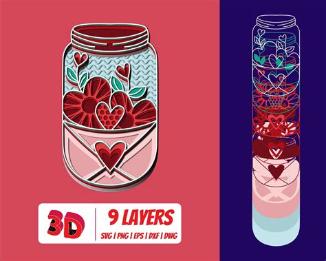 3d Love Jar Svg Bundle Layered Svg Cut Files Instant Etsy