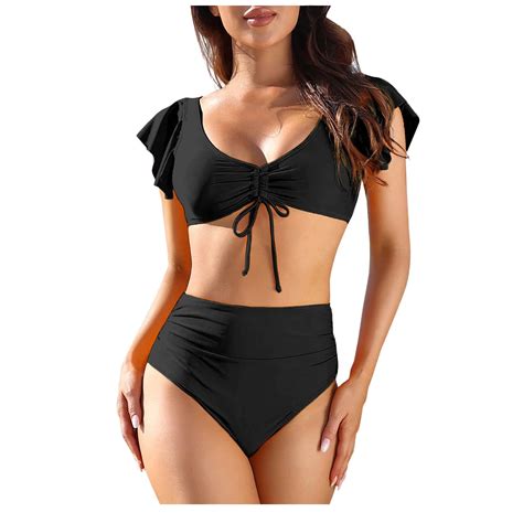 Oavqhlg B High Waisted Bikini Sets For Women Swimsuit Ruffle Sleeve Swimwear Bra Swimwear