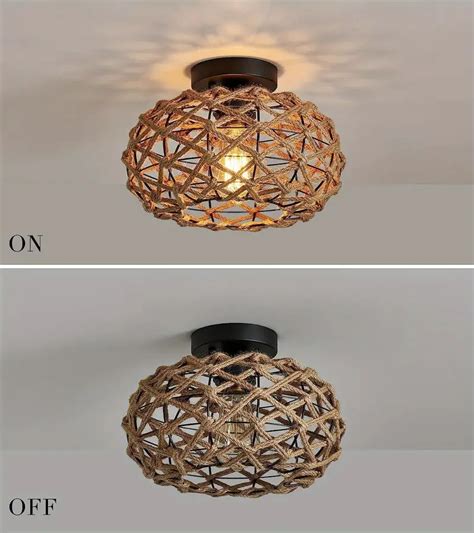 Boho Semi Flush Mount Ceiling Light Coastal Woven Hemp Rope Temu