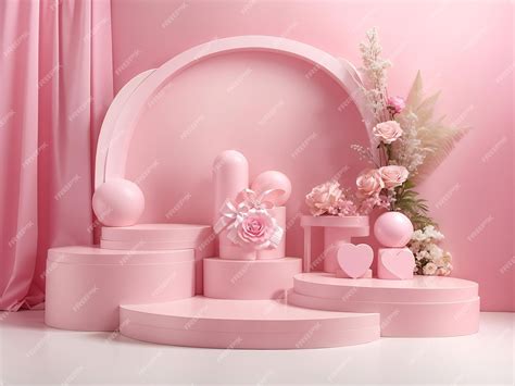 Premium Photo | Pastel pink color pastel love pedestal and product podium
