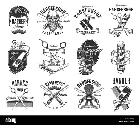 Barbershop Shave And Hairdresser Vector Icons And Symbols Man Haircut