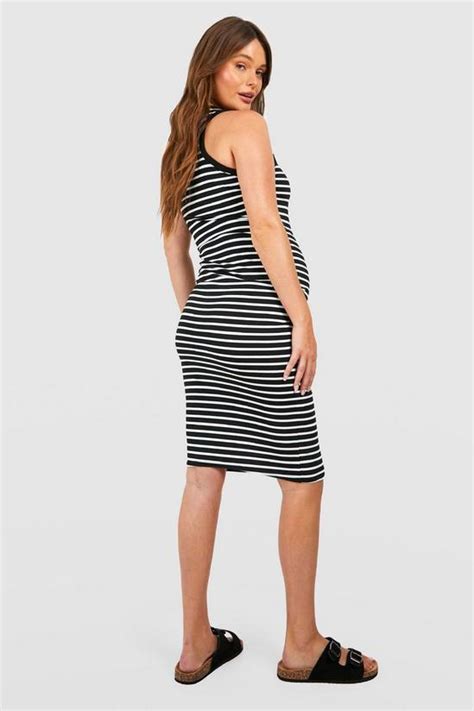 Dresses Maternity Rib Stripe Racer Neck Midi Dress Boohoo