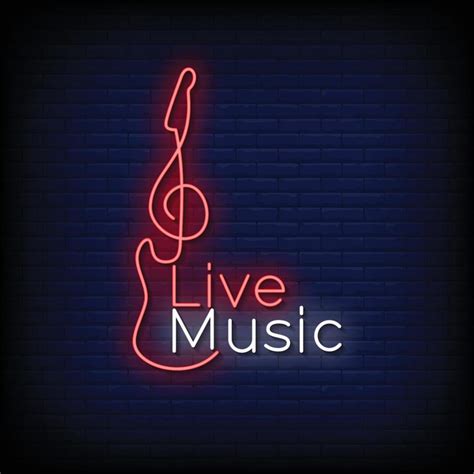 Neon Sign live music with brick wall background vector 20434936 Vector ...