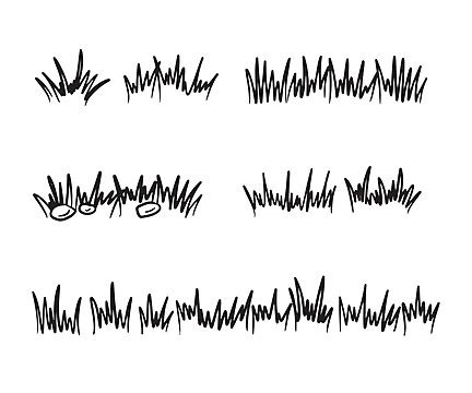 Grass Doodle Outline Collection Hand Drawn Style Illustration Grass ...