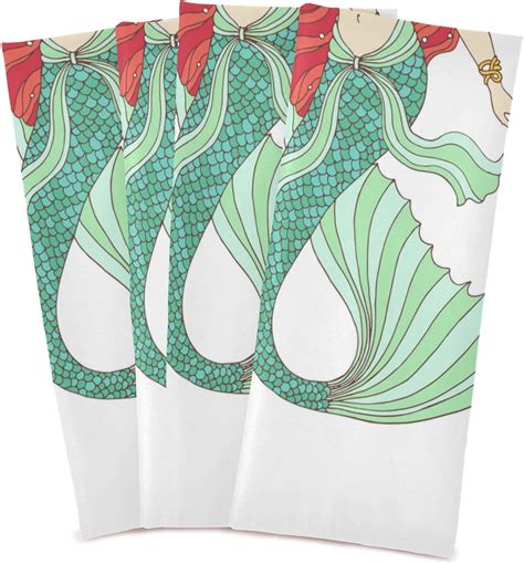 Coolnut Hand Drawn Mermaid Fish Kitchen Towels Set Of 4 Dishcloths Hand