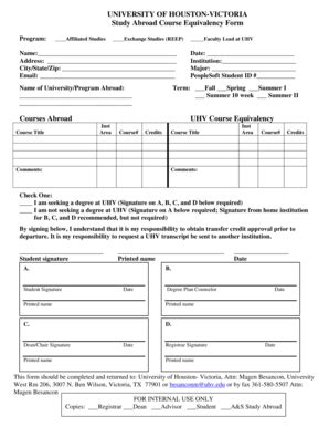 Fillable Online Uhv Course Articulation Form University Of Houston