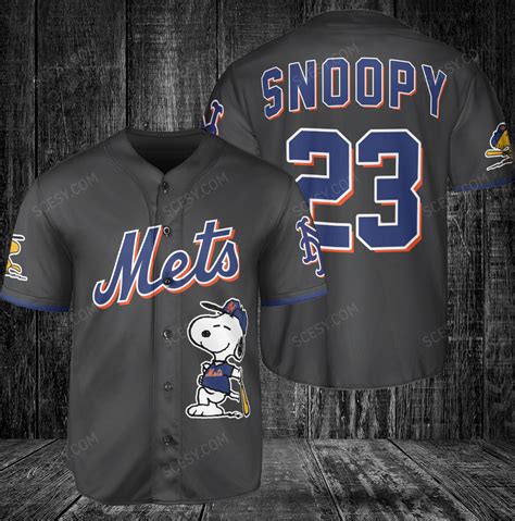 New York Mets Snoopy Baseball Jersey Black Scesy