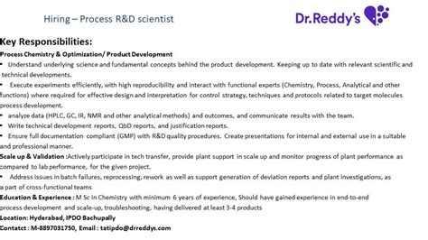 Dr Reddys Laboratories Announcement For Job Vacancies Pharma Page