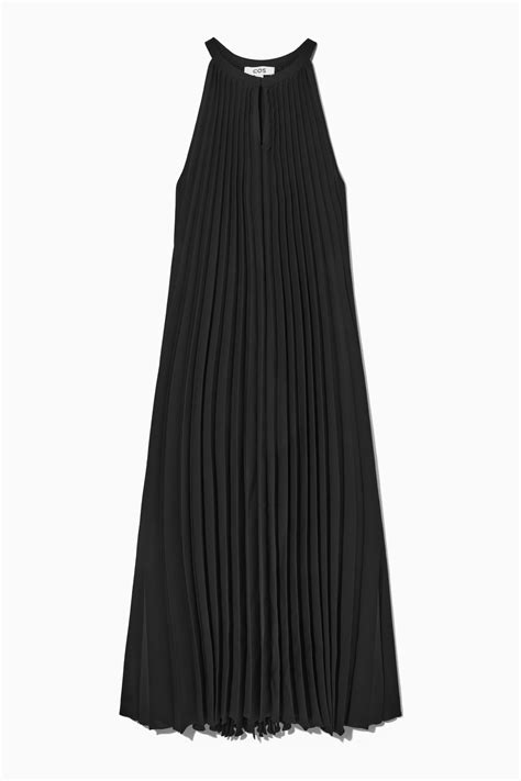 Pleated Halterneck Midi Dress Black Cos