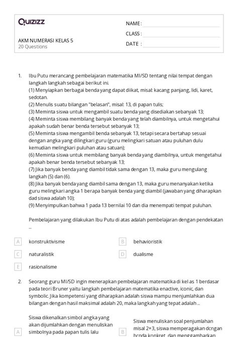Lembar Kerja Operasi Dengan Bilangan Bulat Untuk Kelas Di Quizizz