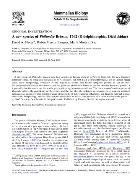 (PDF) A new species of Philander Brisson, 1762 (Didelphimorphia, Didelphidae | Rubén Barquez ...