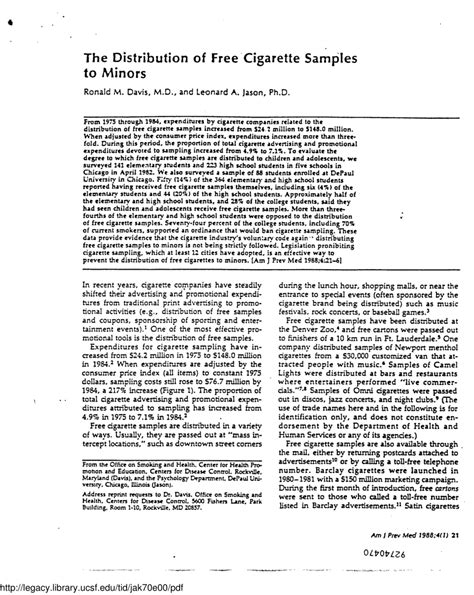 (PDF) The distribution of free cigarette samples to minors