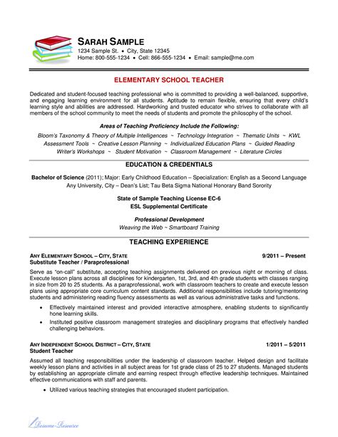 Elementary Teacher Resume Sample Templates At