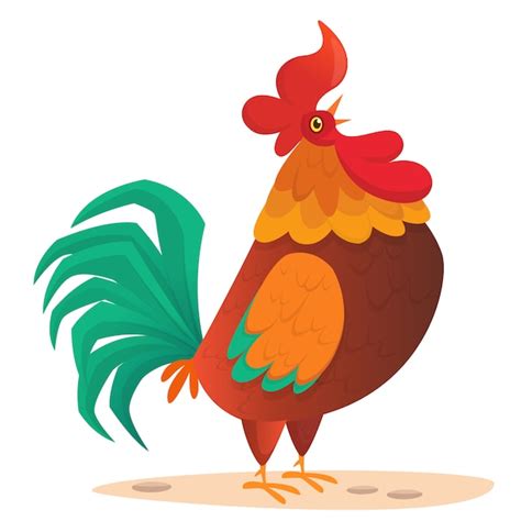 Cartoon funny rooster illustration Vector | Premium Download