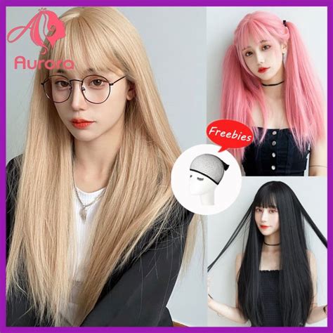 Aurora Blonde Wig Female Long Straight Hair Cos Hairstyle Full Headgear Platinum Blond Wig