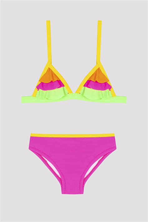 K Z Ocuk Colorful Frill Triangle Ok Renkli Bikini Tak M Plg Iy Mix Ok Renkli Penti