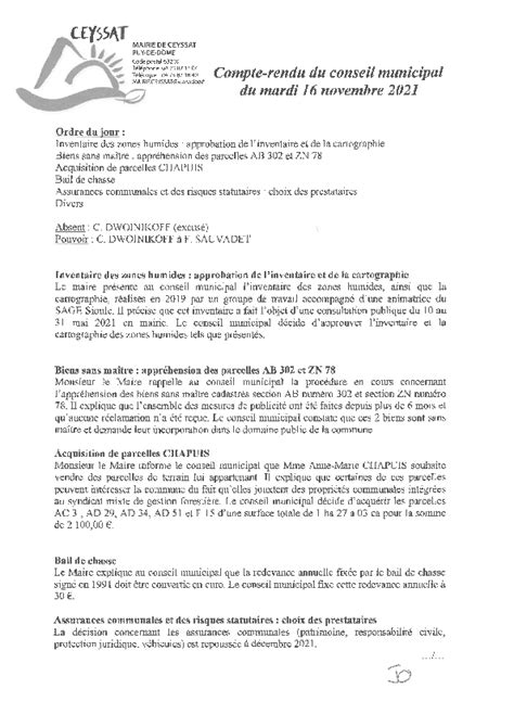 Procès verbaux des conseils municipaux Ceyssat