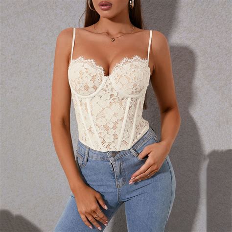 HHH Sexy Fishbone Corset Hot Girl Lace Off Neck Backless Short Camisole Walmart