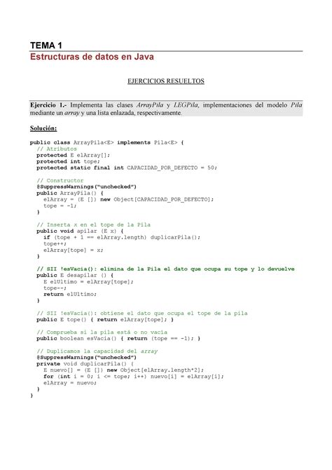 Tema Ejercicios Resueltos Tema Estructuras De Datos En Java