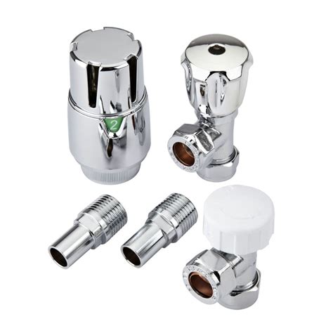 Milano Thermostatic Chrome Angled Radiator Valves With Safety Cap Pair